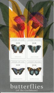 Union Island Grenadines St Vincent 2011 MNH Butterflies of Carribean 4v Sheet II