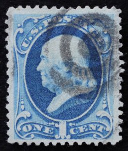 U.S. Used Stamp Scott #156 1c Franklin, VF - XF. Lovely Bullseye Cancel. Choice!