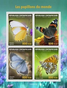 Central Africa - 2020 Butterflies of the World - 4 Stamp Sheet - CA200415a