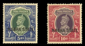 Indian States - Nabha #83-84 Cat$107.50+ (for hinged), 1938-39 5r and 10r, ne...