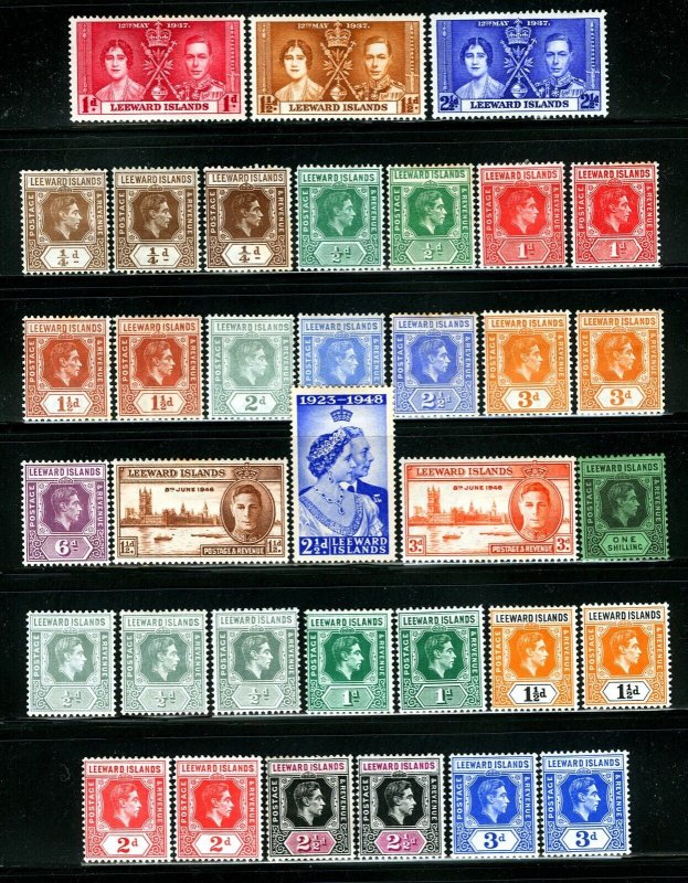 Leeward Islands #100 / #125 1937-1949 King George VI Issues with Shades 35 Items