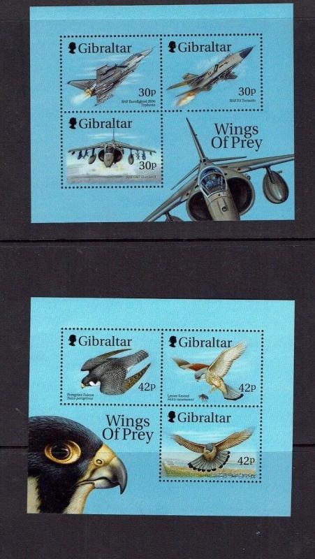 Gibraltar, 1999, Wings of Prey (1st series) set + min sheets, MNH