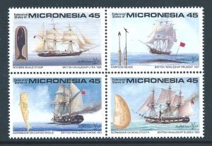 Micronesia #110-13 NH Stamp World London '90, Whaling Vessels (Block of 4)