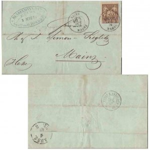 France 30c Peace and Commerce 1876 Reims, Marne Folded Letter to Mainz, Germa...
