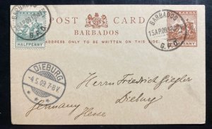 1909 Barbados Postal Stationery Postcard Cover To Dieburg Germany