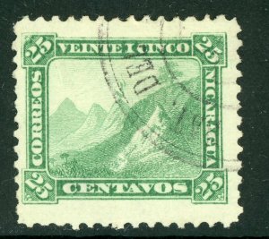 Nicaragua 1869-73 Momotombo 25¢ Green Perf 12 wGarter Cancel L105