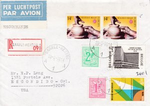 Belgium 1976 Registered Airmail Cover with Europa issue. Baarle-Hartog to Calif.