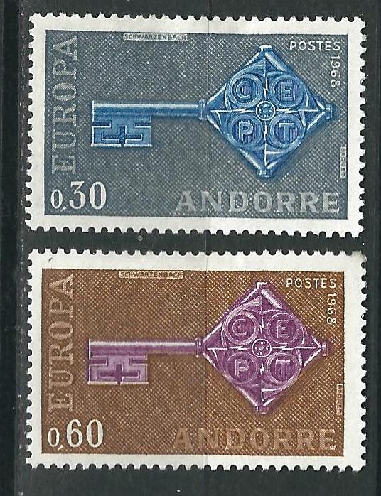 Andorra (French) 182-3 Y&T 188-9 MHR VF 1968 SCV $16.50*