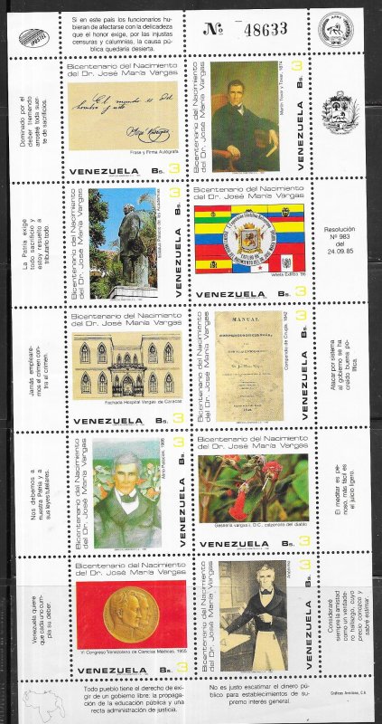 Venezuela  #1352 Miniature Sheet of 10  (MNH) CV $11.00