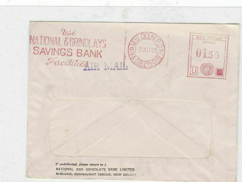 new delhi airmail 1969 machine cancel stamp cover Ref 10065