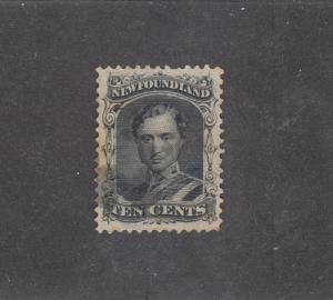 NEWFOUNDLAND # 27  VF USED  10cts  PRINCE ALBERT SMUDGED CANCEL CAT VALUE $80