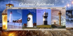 Liberia - 2020 Christmas Lighthouses, Nobska - 4 Stamp Sheet - LIB200521a