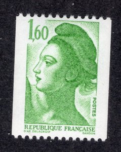 France 1982 1.60fr green Liberty Coil, Scott 1805 MNH, value = $1.25