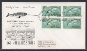 Canada Scott 480 Blk 4 Rose Craft FDC - Narwhal