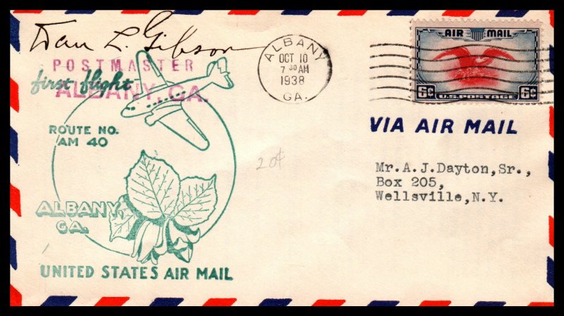 US AM 40 Albany,GA 1938 First Flight Cover