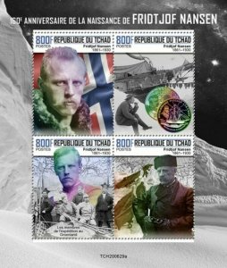 Chad - 2020 Explorer noruego Fridtjof Nansen hoja De Sellos - 4-TCH200629a 