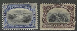 US 1901 SCOTT # 297-298 PAN AM EXPOSITION NEAT CLEAR PERFS FRESH COLORS HINGED