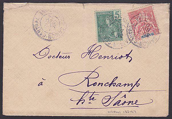 FRENCH INDO CHINA 1904 cover mixed issues franking ex Saigon................6666