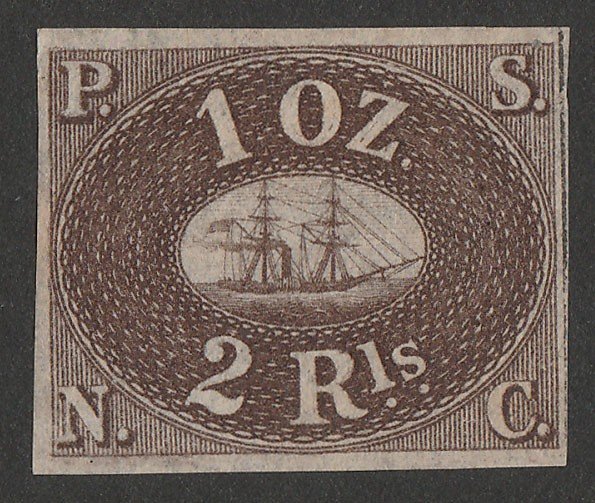 PERU : 1857 Pacific Steam Navigation Co 2R brown, unissued. Only 320 printed.