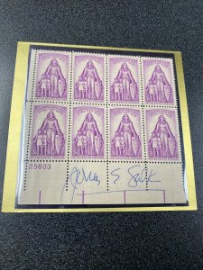 US #1087 Plate Block Of 8 Signed By Jonas Salk