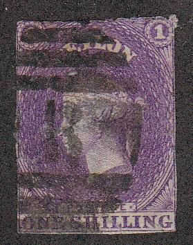 Ceylon 1 Shilling Violet (Fault) (Scott #11) Used 