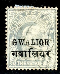 India- Convention States, Gwallior, Scott #35A, Used