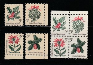 United States 1254a-1257a, 1257b Set MNH Christmas