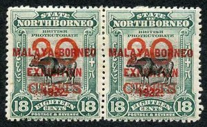 North Borneo SG269 20c on 18c opt MALAYA-BORNEO EXHIBITION 1922 in Red M/M