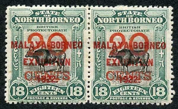 North Borneo SG269 20c on 18c opt MALAYA-BORNEO EXHIBITION 1922 in Red M/M