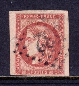 FRANCE — SCOTT 48a — 1870 80c DULL ROSE ON PINKISH CERES — USED — SCV $275