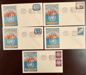 15 Very Scarce Fluegel Cachets UN Stamps #1-11 and C1-4  FDCs  1951