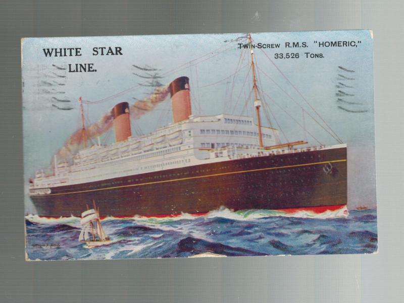 1922 England RMS Homeric Color Postcard Ship Paqueboat Cover to USA
