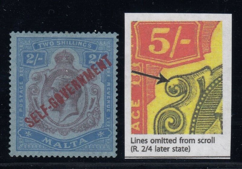 Malta, SG 120c, MLH (some pencil on gum), Lines Omitted from Scroll variety