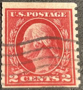 U.S.# 444-USED--COIL-SINGLE--TWO CENT/WASHINGTON --CARMINE---1914(LOTA100)