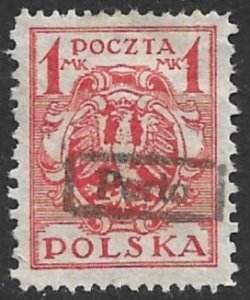 POLAND 1920-22 1m POLISH EAGLE PROVISIONAL POSTAGE DUE Sc 149Var MNG