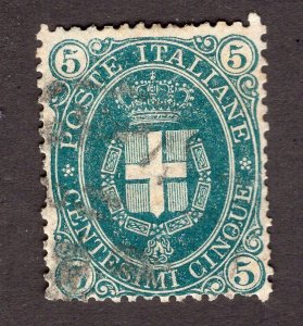 Italy 1889 5c dark green Arms, Scott 52 used, value = $3.00