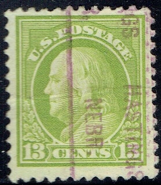 1919 13c FRANKLIN apple green (513-461) with DOWN PRECANCEL from HASTINGS NE.