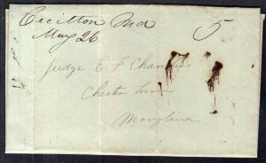 US Indiana to Maryland 1846 Stampless Cover