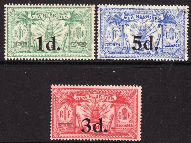 1924 British New Hebrides O/P surcharge complete set MNH Sc# 38 39 40