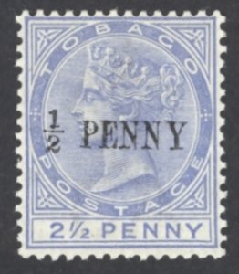 Tobago Sc# 25 MH (b) 1886-1892 1/2p on 2 1/2p ultra Queen Victoria