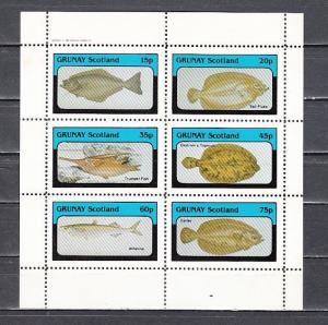 Grunay, Scotland Local. 1982 issue. Various Fishes sheet of 6