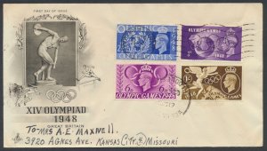 GB George VI  XIV Olympics 1948 FDC w/  SG 495-498  SC# 271-274  see scans & ...