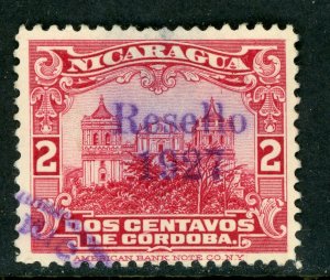 Nicaragua 1927 Cathedral Provisional 2¢ Carmine w/Ditto Ink VFU V252