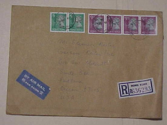 HONG KONG  SACK 1991 REGISTERED TO USA