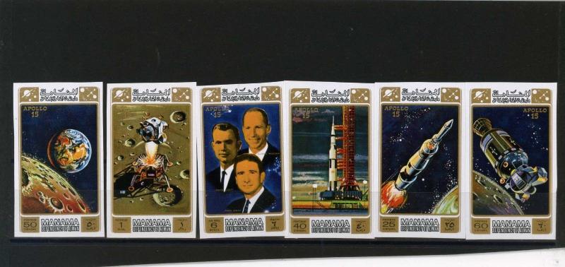 MANAMA 1971 Mi#578-582B SPACE APOLLO 15  SET OF 6 STAMPS IMPERF. MNH 