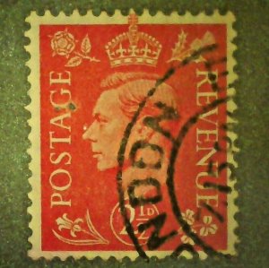 1951 2 1/2d Red King George VI Great Britain London Cancel Vintage Stamp Sc #284