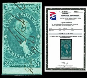 Scott R86a 1862 $3.00 Imperf Manifest Used Graded VF-XF 85 Cat $250 w/ PSE CERT