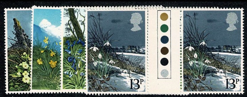 GB 1979 Spring Flowers. Traffic Light Gutter Pair Set of 4 values.