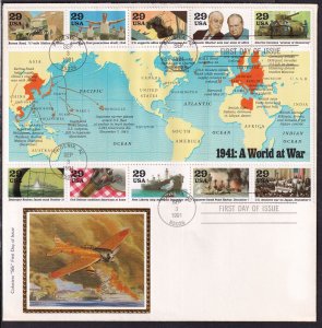 1991 WWII Sc 2559 a-i pane of 10 First Day Cover jumbo Colorano cachet FDC
