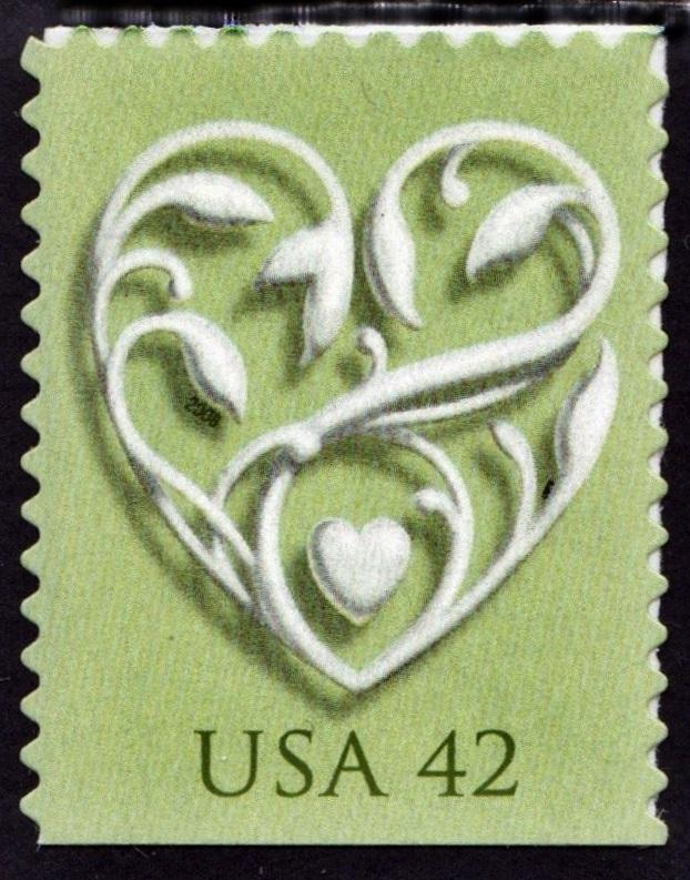 SC#4271 42¢ Wedding Hearts Booklet Single (2008) SA